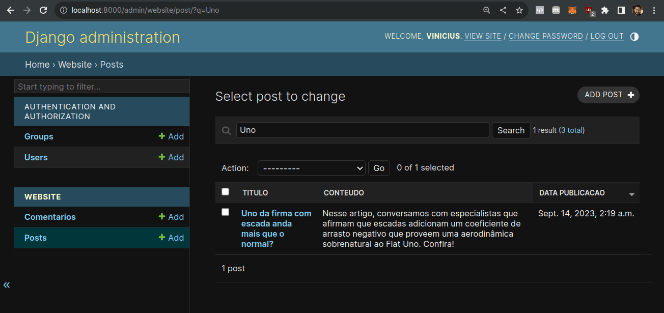 Valor do Django Admin